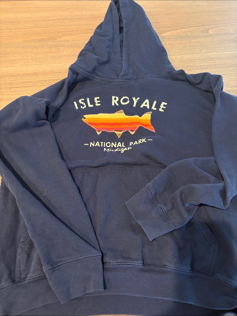 Isle Royale National Park Navy Kids Hoodie - Graphic Fish Pullover